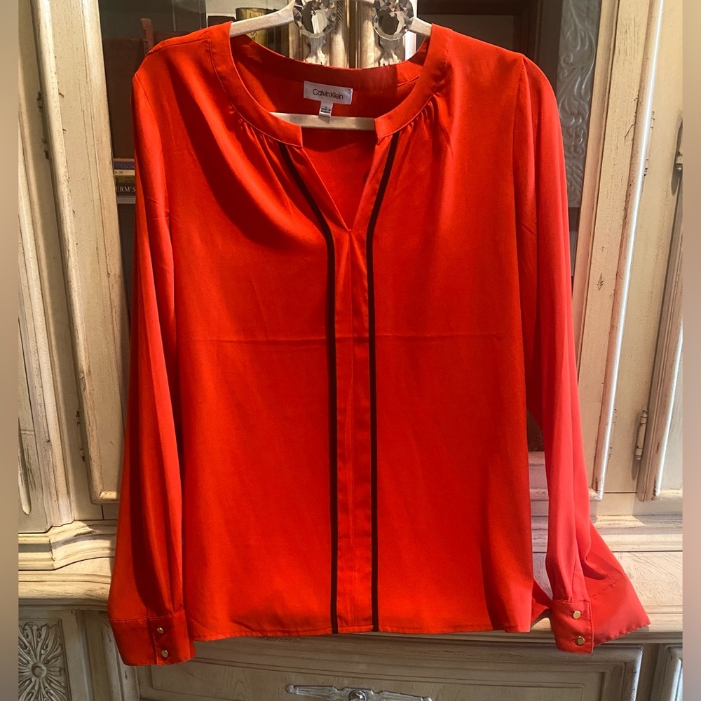 Calvin Klein Red Blouse with Black Accents